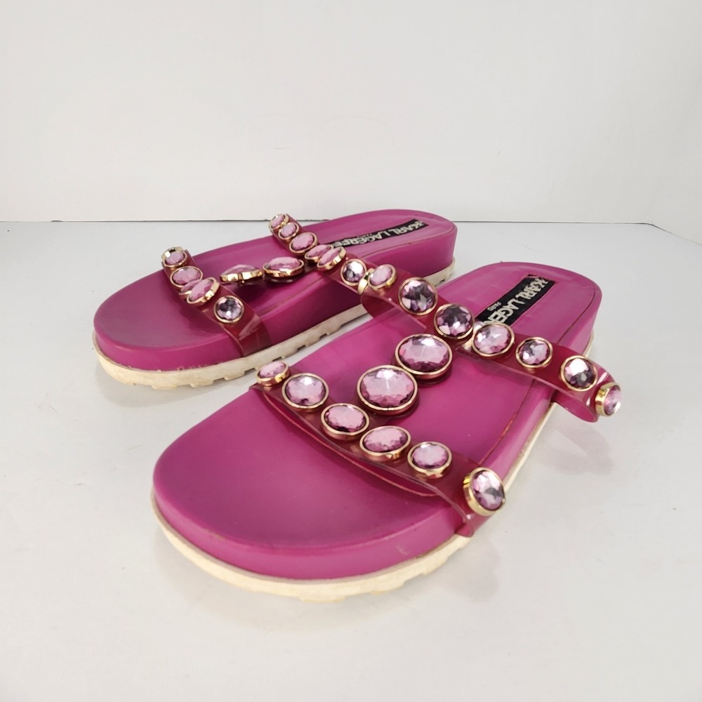 Karl Lagerfeld Women's Embellished Rhinestone Strappy Pink Flat Sandals Size 8